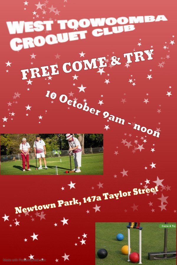 West Toowoomba Croquet Club caters for all ages and abilities with three lawns in operation and lights to allow night play. This week they have their next FREE come and try day. Check out what they are up to at https://www.facebook.com/westtoowoombacroquet/